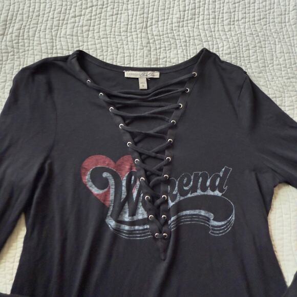 Vintage Express One Eleven Lace Up Shirt Print Weekend Fall Heart Grunge - Picture 3 of 6